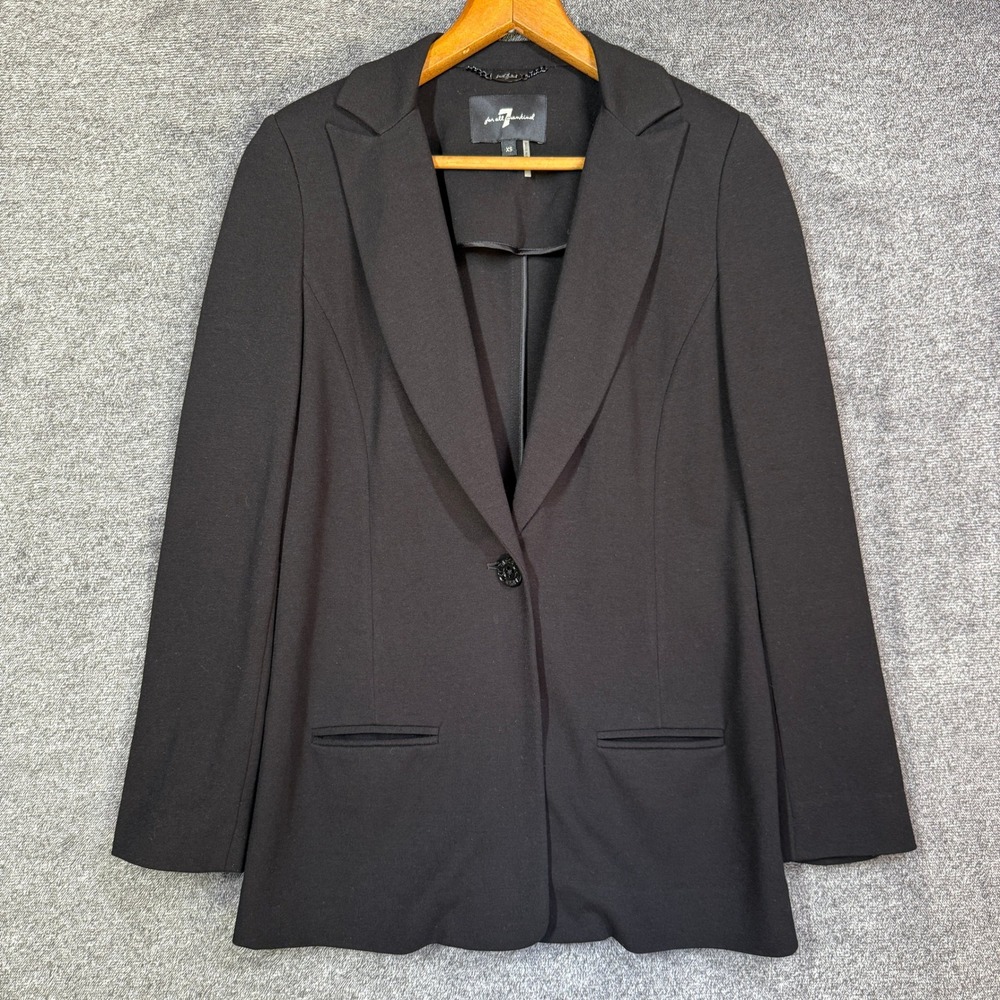 7 For All Mankind Blazer‎ Womens XS Black Ponte Knit Single Button Jacket